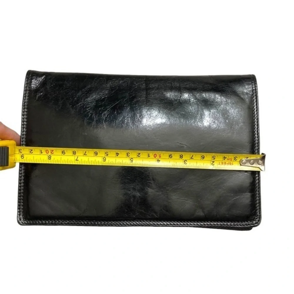 Bottega Veneta black Italian leather clutch bag